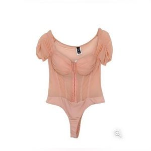 Windsor Pink Corset Mesh Puff Sleeve Bodysuit